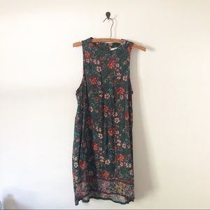 Miami Floral Sleeveless Dark Green High Neck Dress